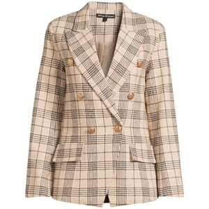 Attitude Unknown Womens Blazer Size L Rust Plaid Ponte Knit Stretch Jacket Lined